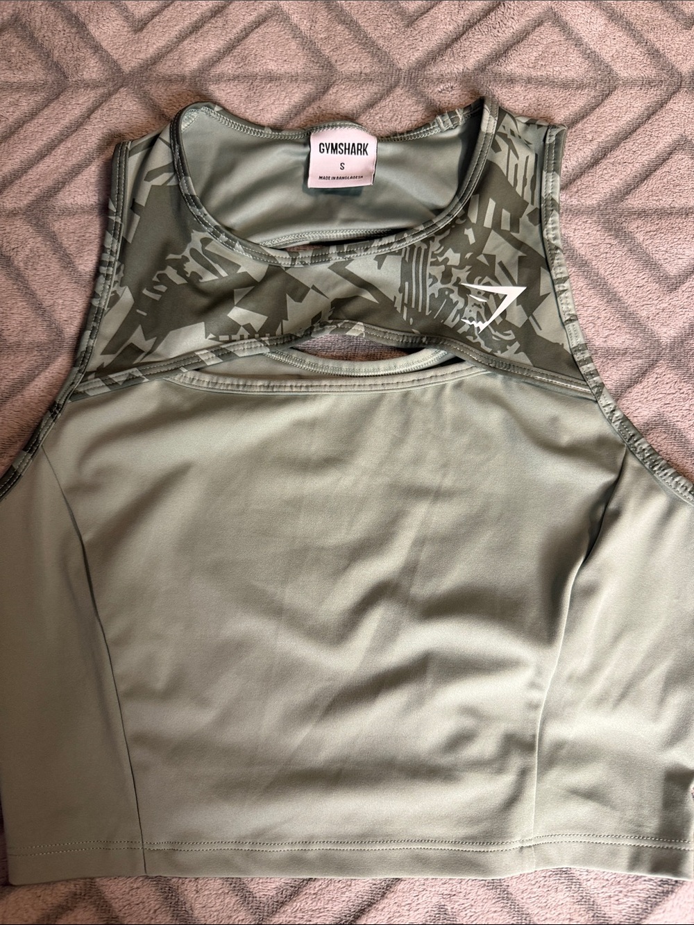 Gymshark Sage Green High-Neck Cutout Crop Tank with Camouflage Yoke